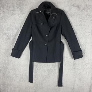 Banana Republic Coat Womens 4 Black Wool Blend Belted Double Breasted Nova Fides